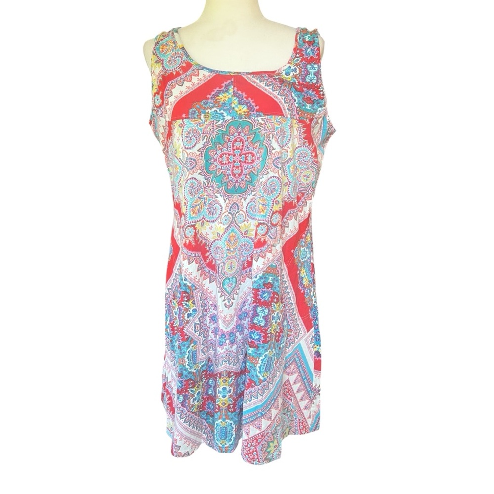 Parlsey & Sage Cotton Blend Multicolored Colorful Artsy Sleeveless Dress Size XL